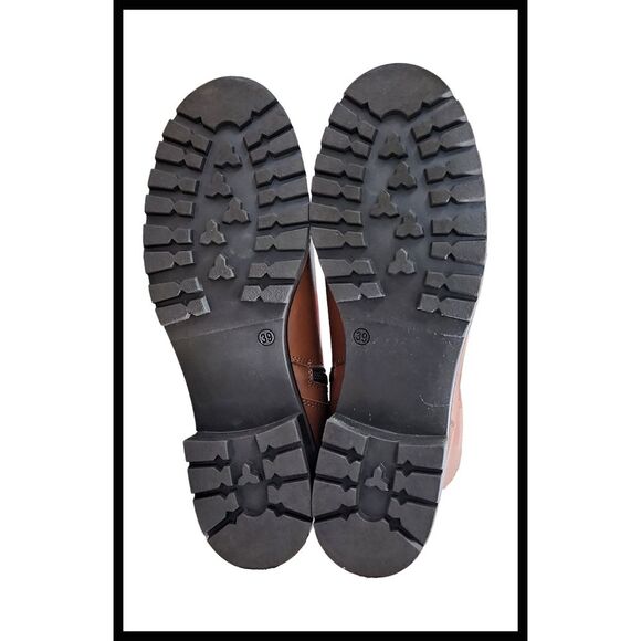 NEW LAMICA Leather Mid Calf Boots Sherpa Lined Zipper Lug Sole Orange Brown 39 - Picture 9 of 13